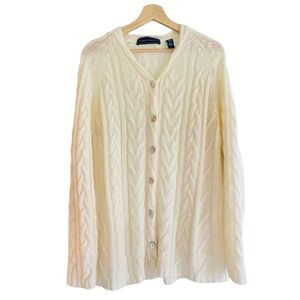 Vintage Karen Scott Cream Ivory Chunky Knit Cozy Long Button Front Cardigan